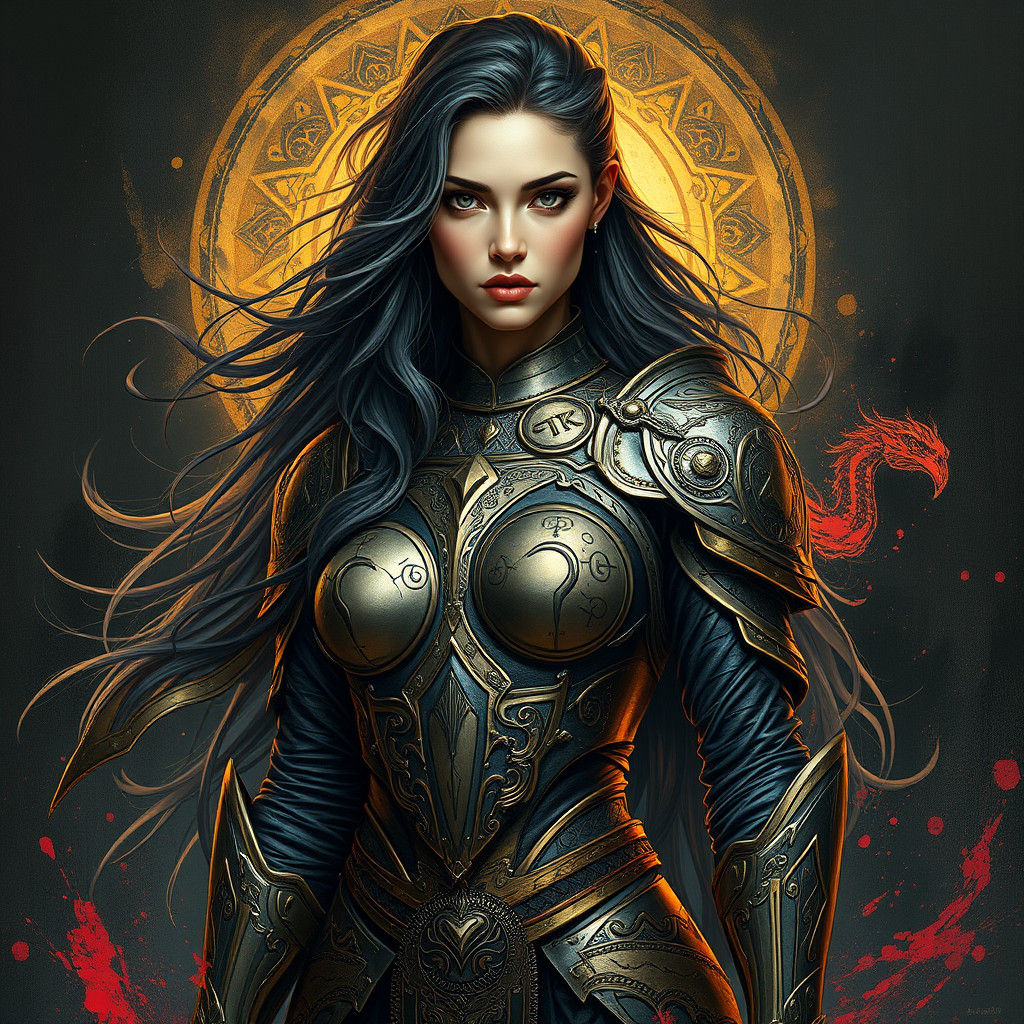 Mystical Warrior Woman in Ornate Armor