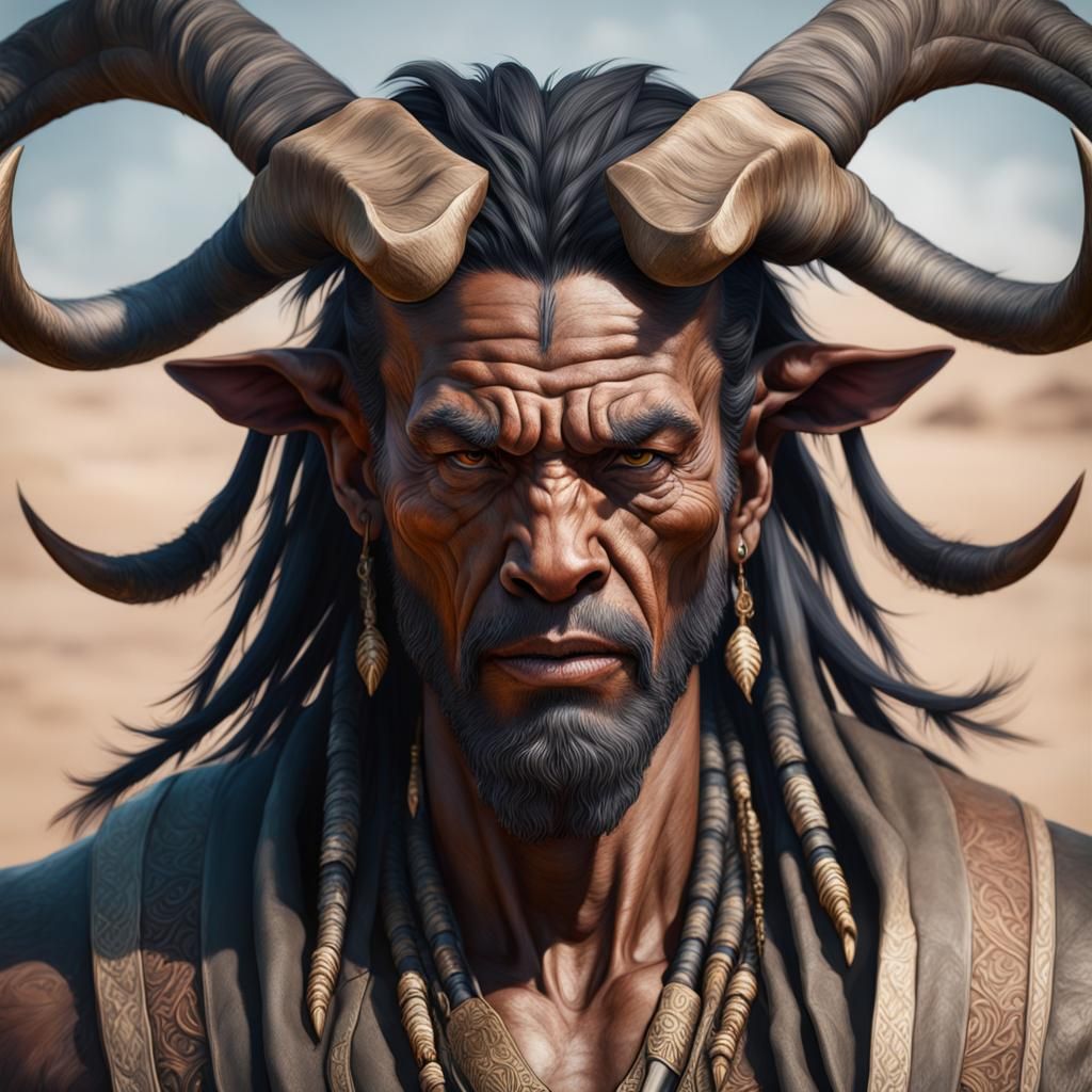 Person Transforms into Wildebeest: Hyperdetailed Portrait