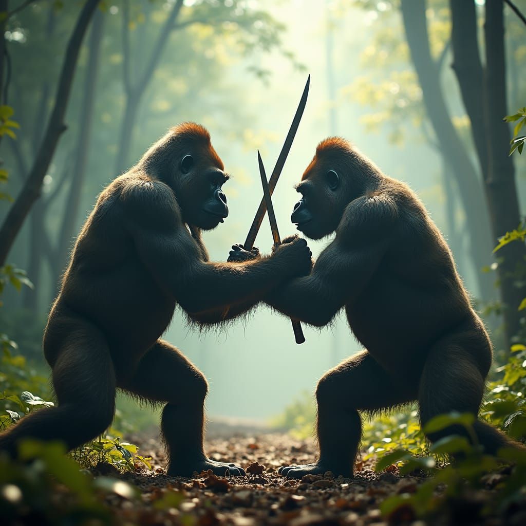 Gorilla Katana Duel in Ancient Forest