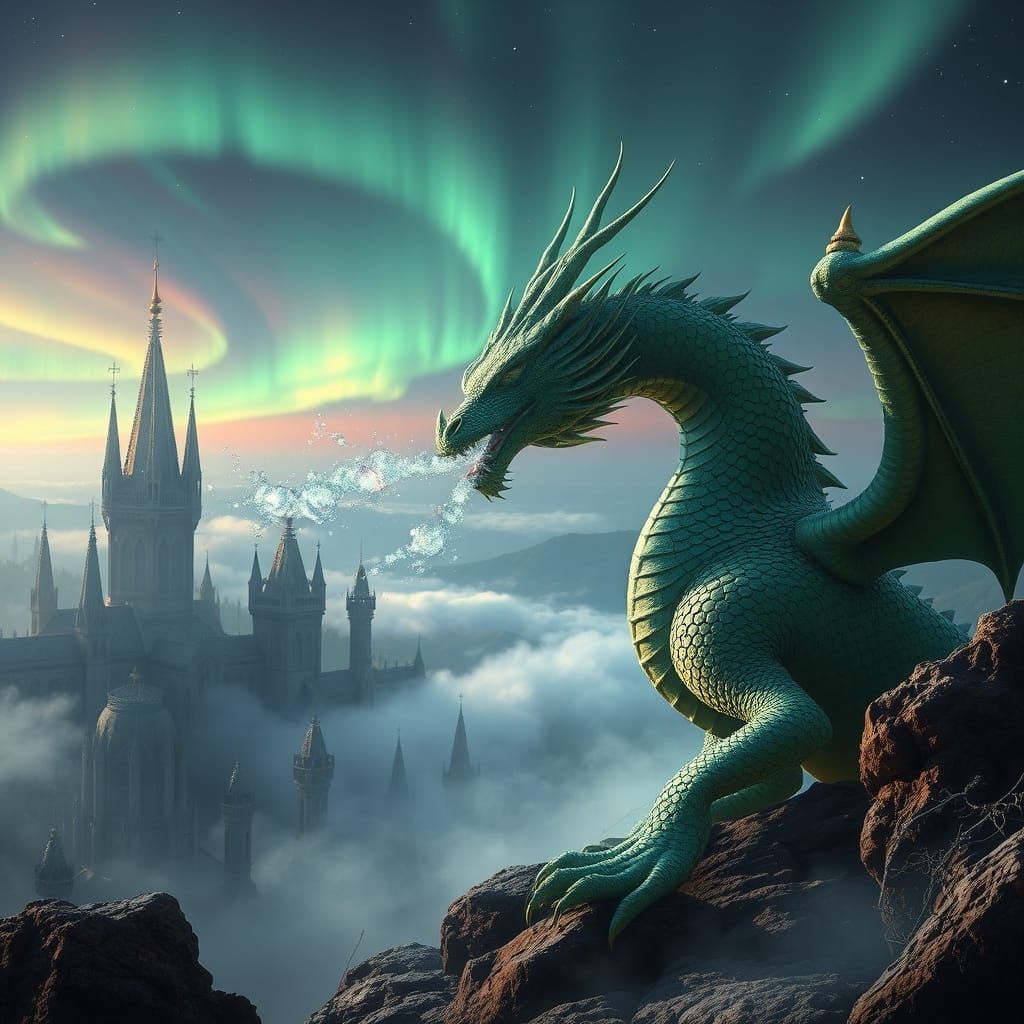 Mystical Green Dragon in Iridescent Splendor