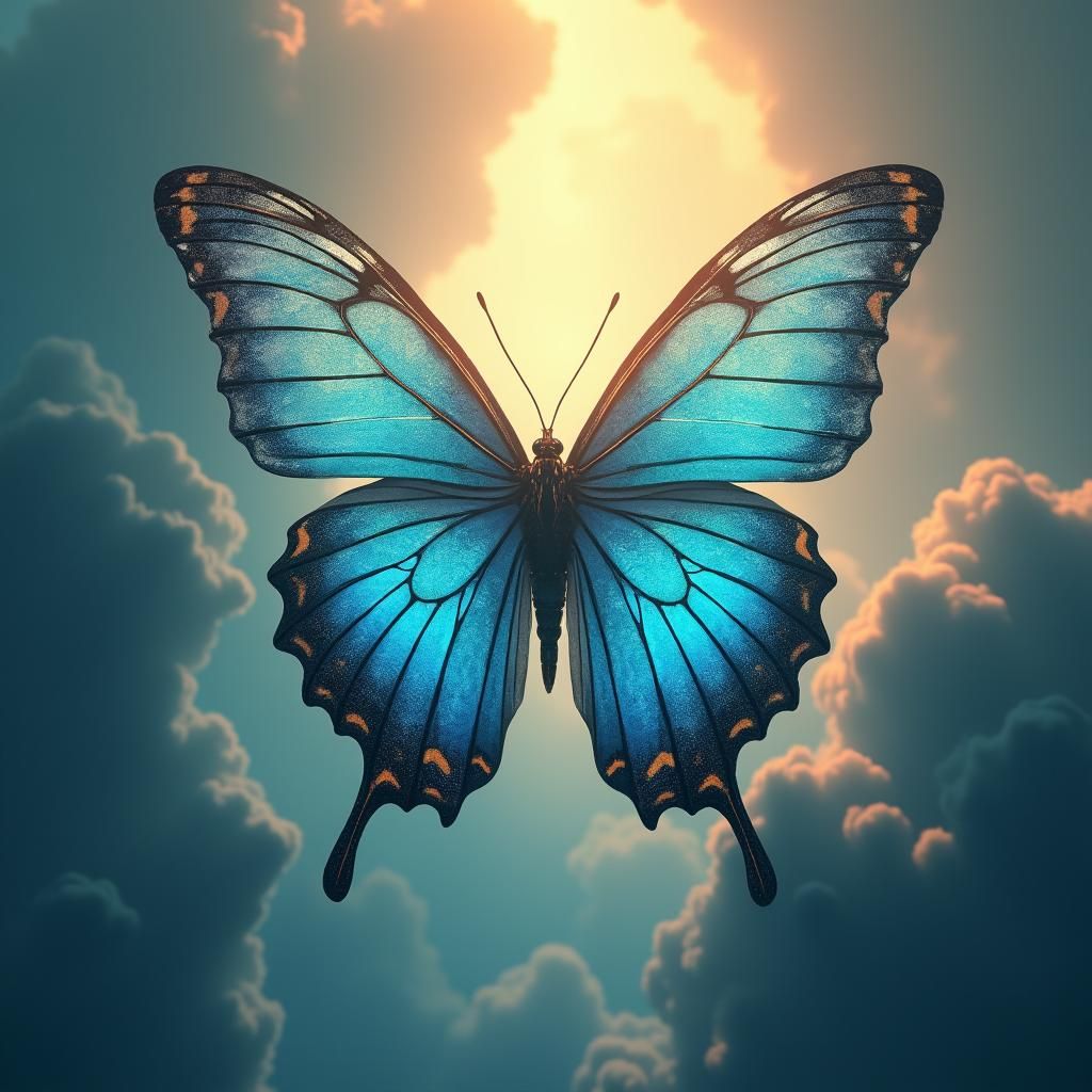Iridescent Butterfly Soaring Through Mystical Void