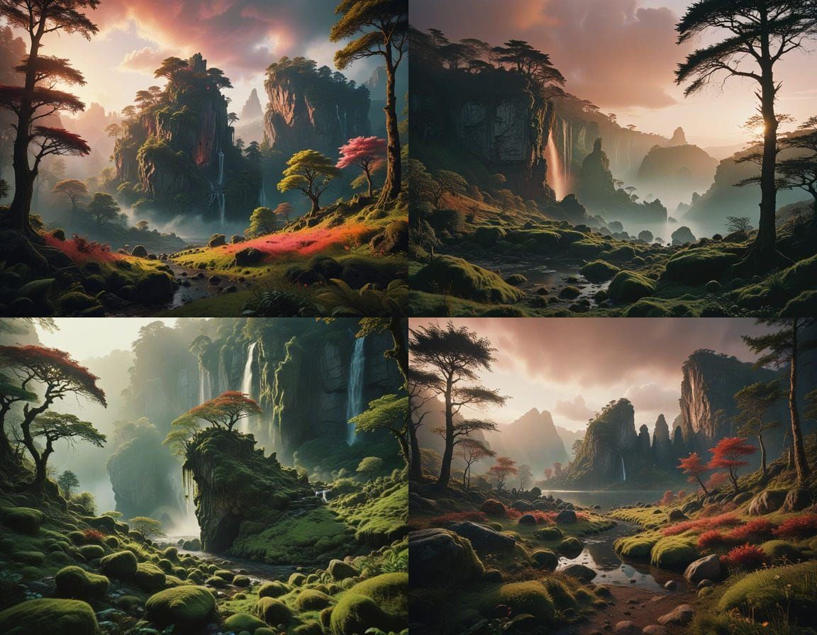 Surreal Fantasy World with Radiant Sunrise