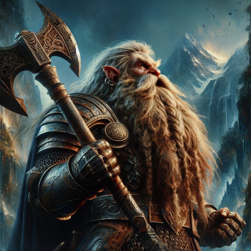 Fearsome Dwarf Warrior Roaring in Fantasy Landscape