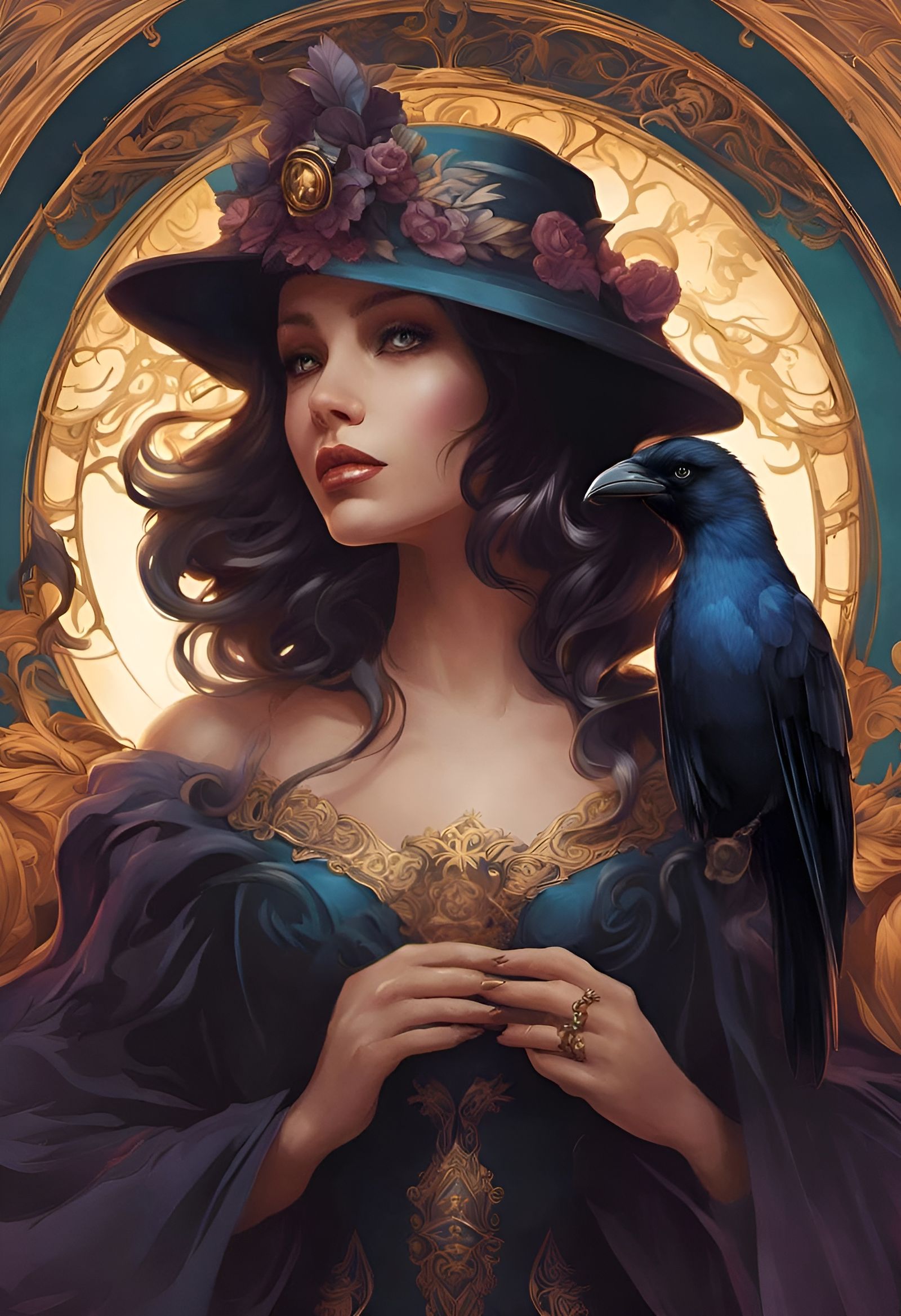 Victorian Lady with Raven: Digital Art