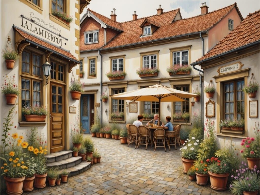 Idyllic German Town Square in Whimsical Style