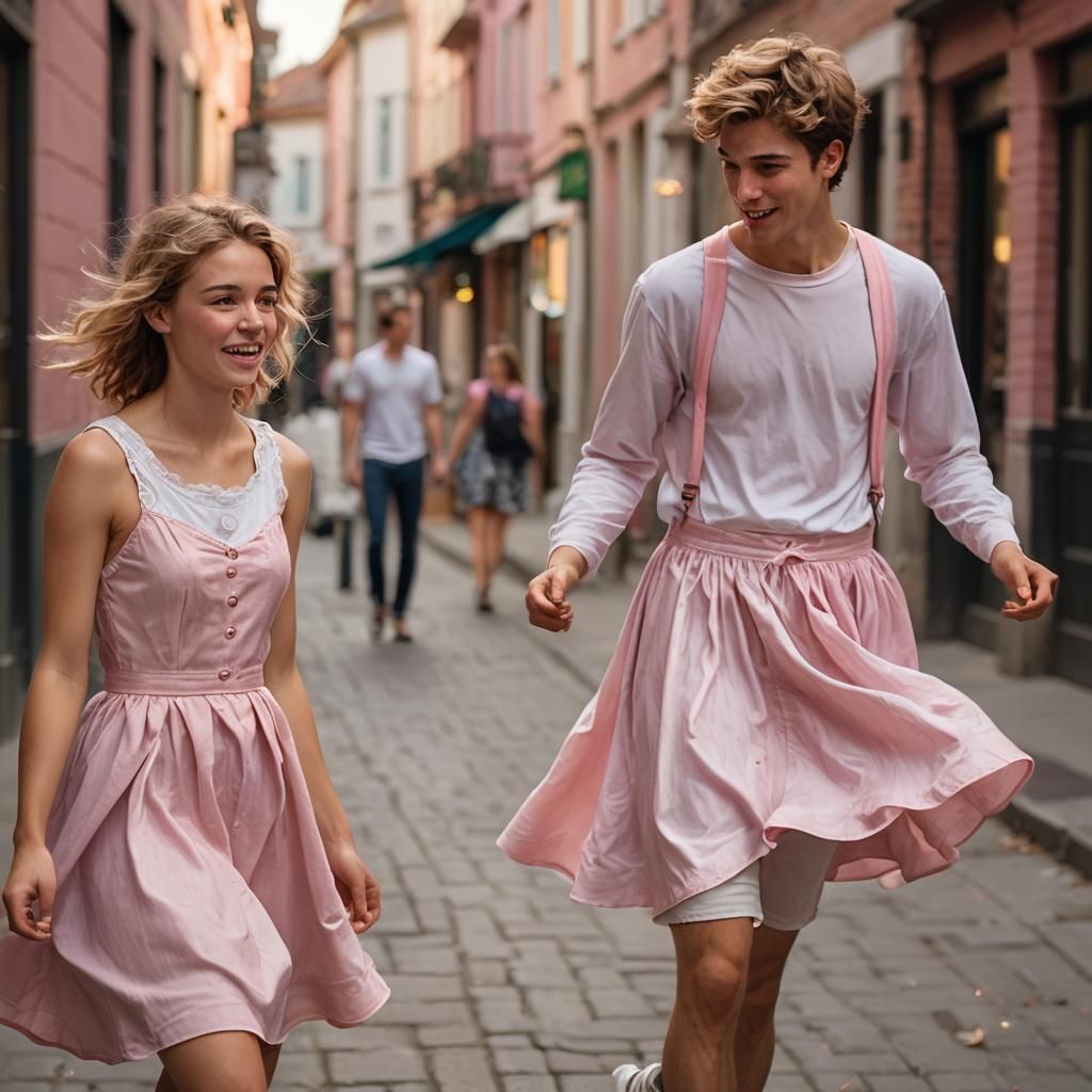 Windy Day Portrait of Boy in Babydoll Dress