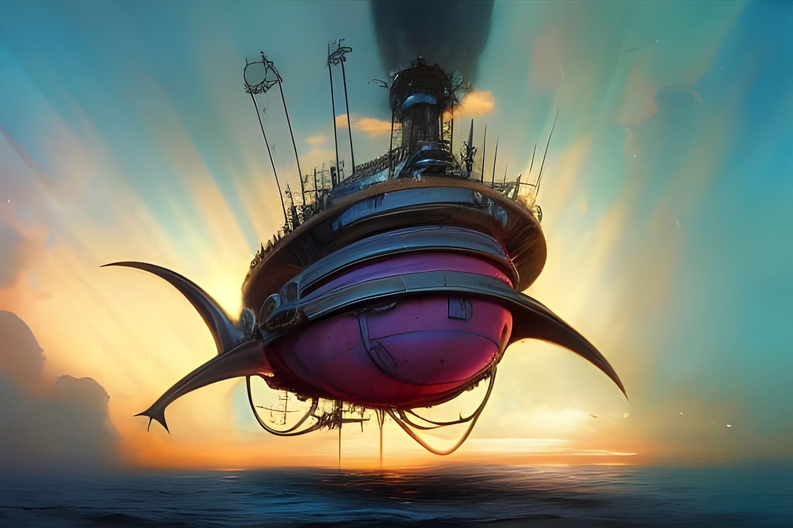 Steampunk Bathysphere in Ethereal Underwater Scene