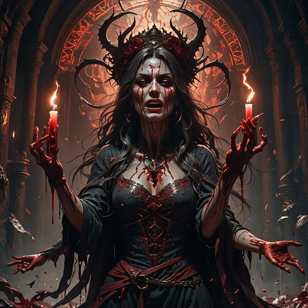 Bleeding Horror Woman Screaming in Darkness