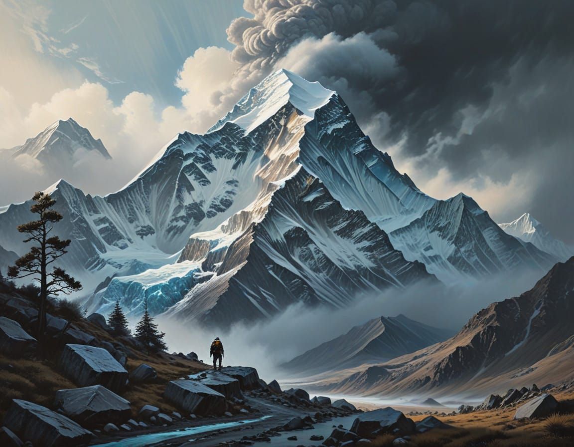 Ethereal Mount Everest in Misty Monochromatic Hues