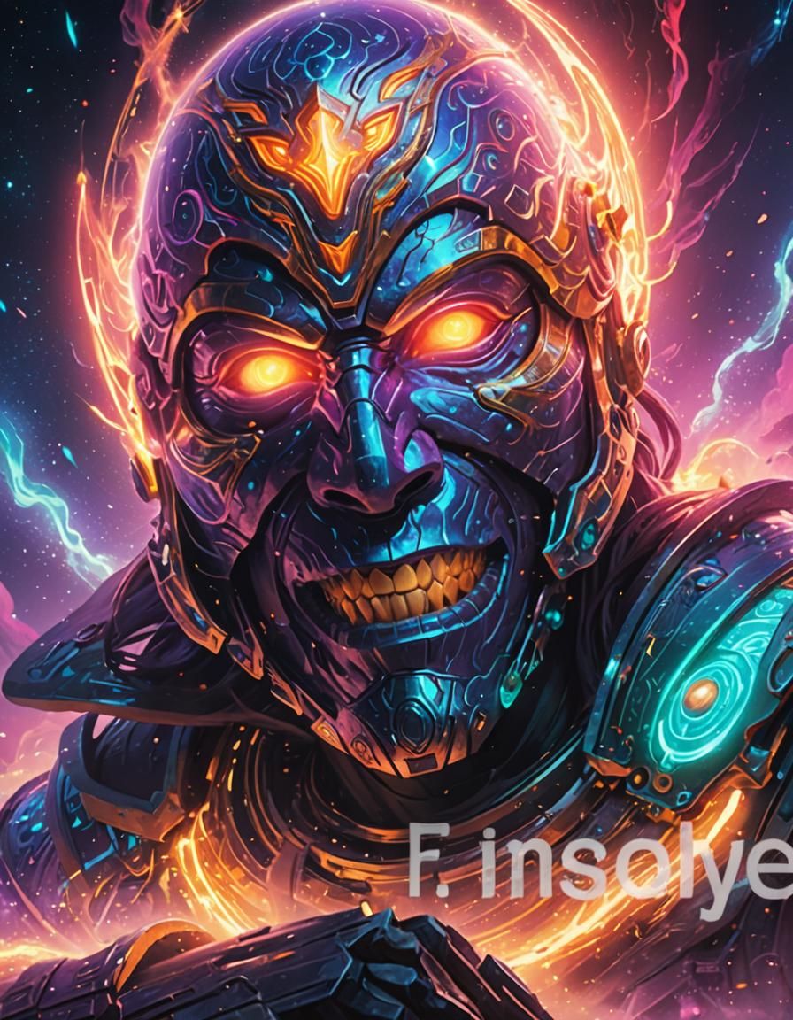 Warrior Navigates Neon Astral Terrain Concept Art