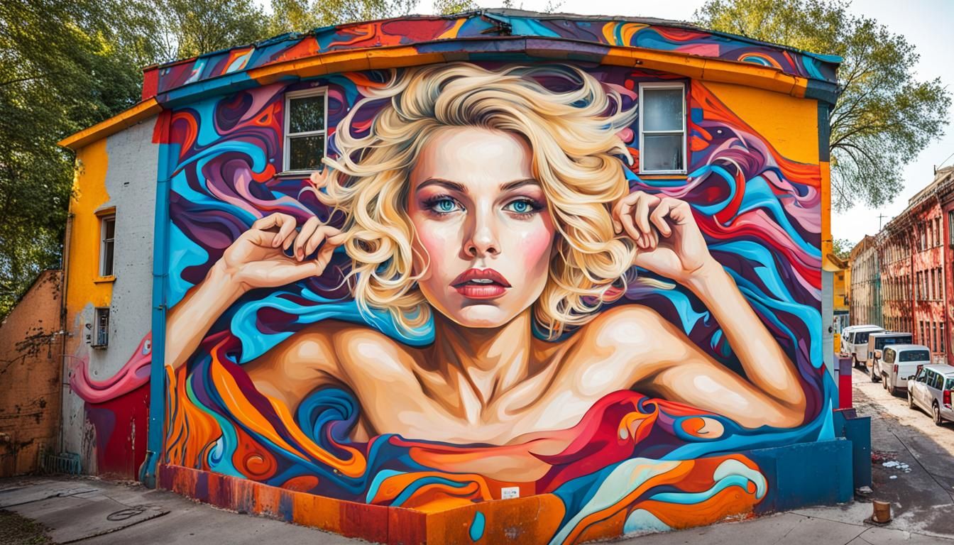 Street Art Mural of Intense Woman on Building