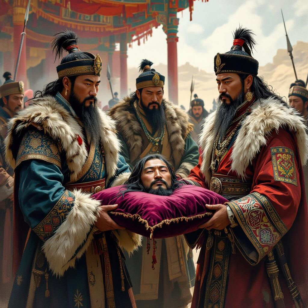 Mongol Ambassadors Present Severed Head in Dark Realism Styl...