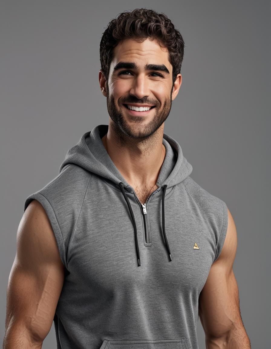 Muscular Man in Hoodie, Hyperrealistic 8k Portrait