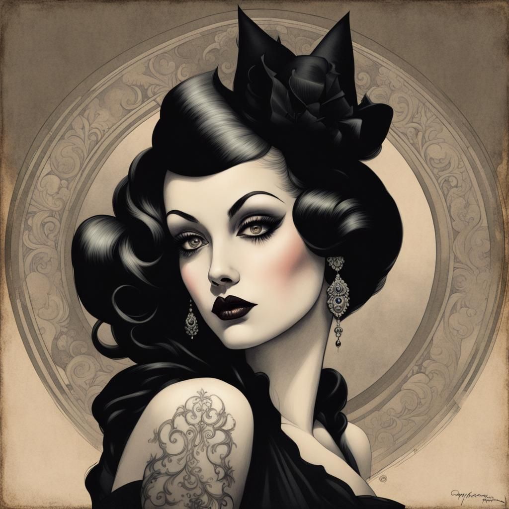 Gothic Burlesque Dancer in Dark Surrealism Style