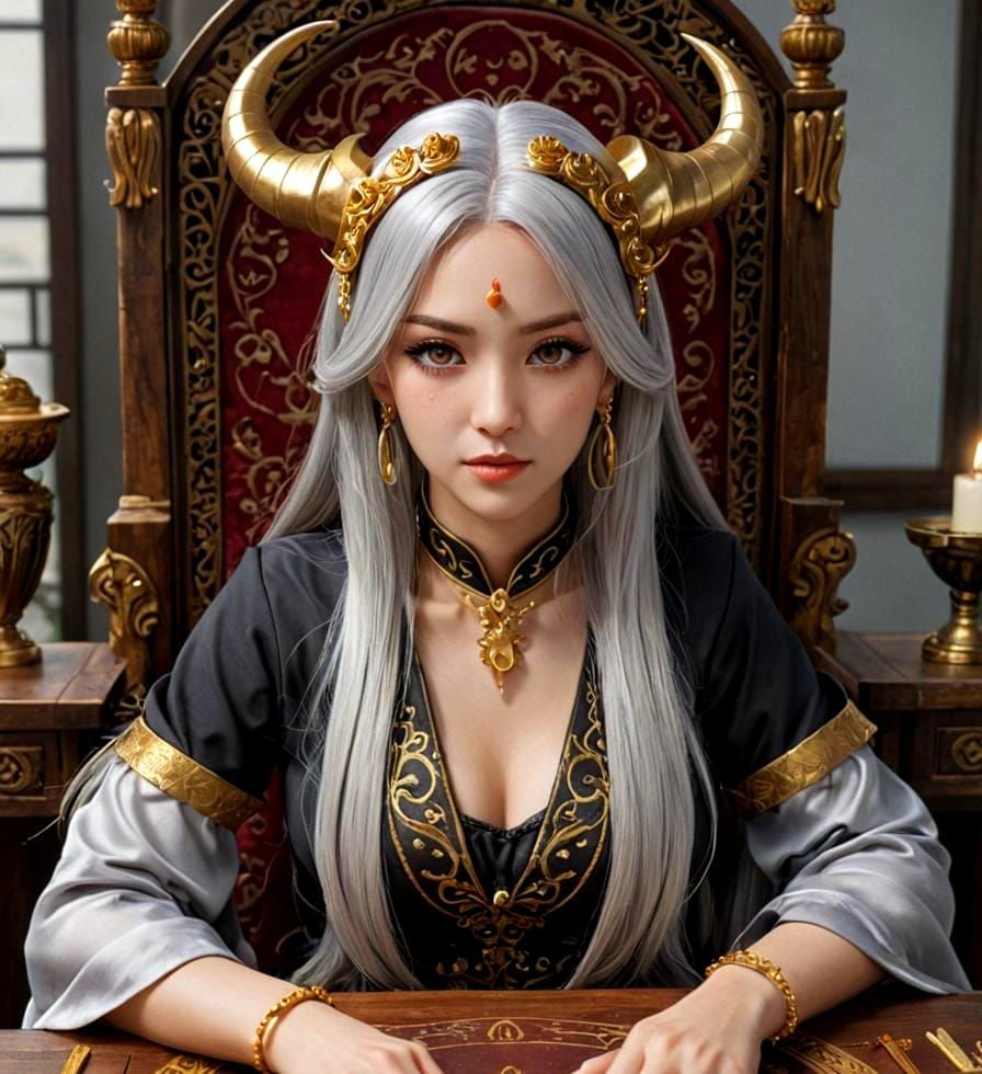 Anime Fortune Teller with Crystal Ball and Tarot Cards