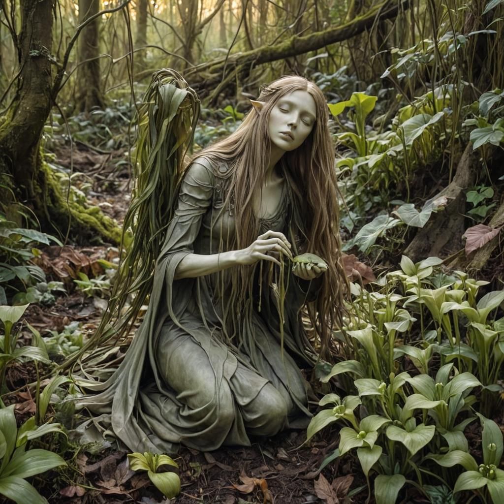 Surreal Sculpture of Woman with Bio Art Elements