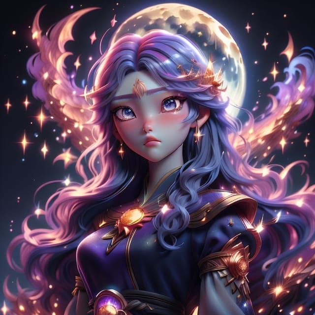 Celestial Anime Goddess Radiates Mystical Aura