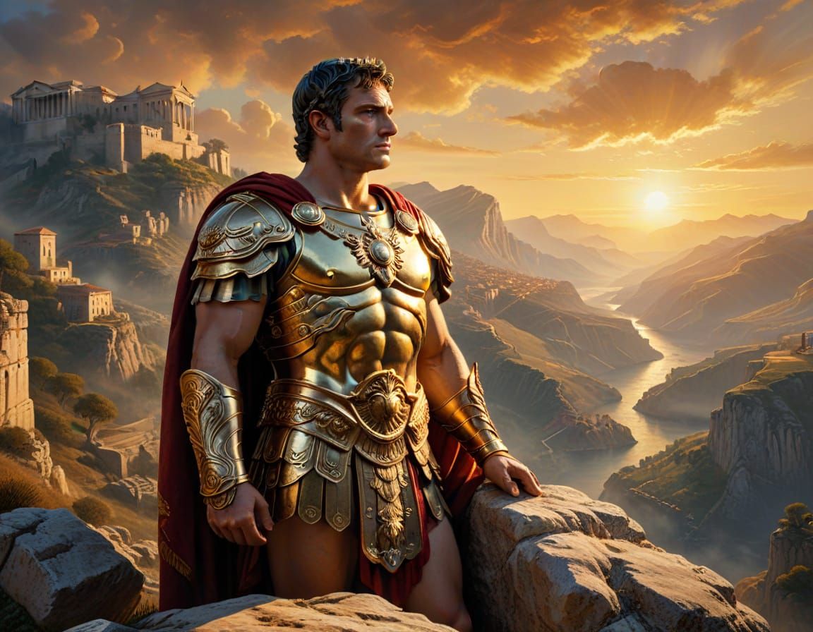 Roman General on Cliff in Oil Painting Style