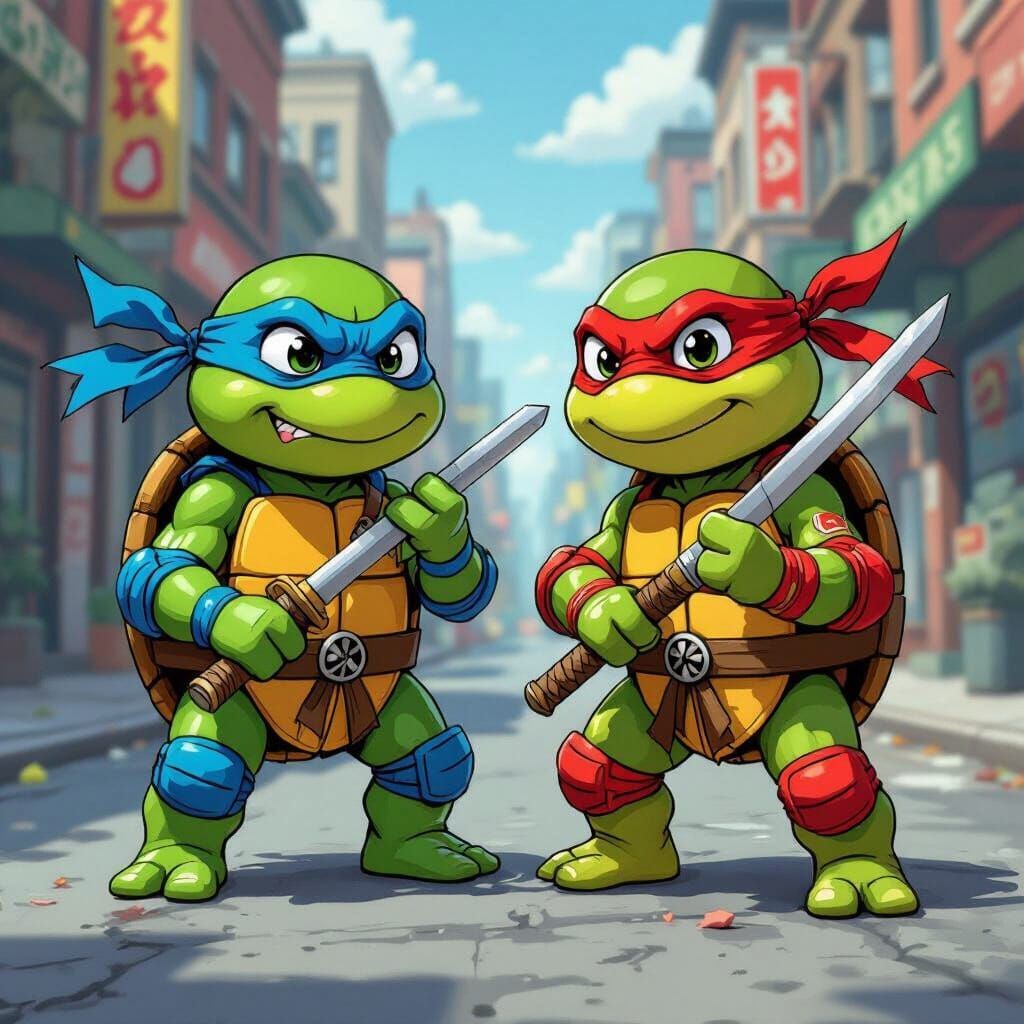 TMNT Toddlers Playing: A Pop Surrealist Vision