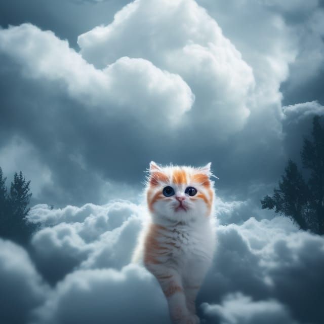 Smoky Cloud Kitten in Cartoon Style