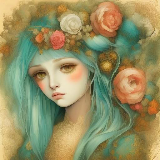 Woman in Floral Dress: Folk Art Modernism