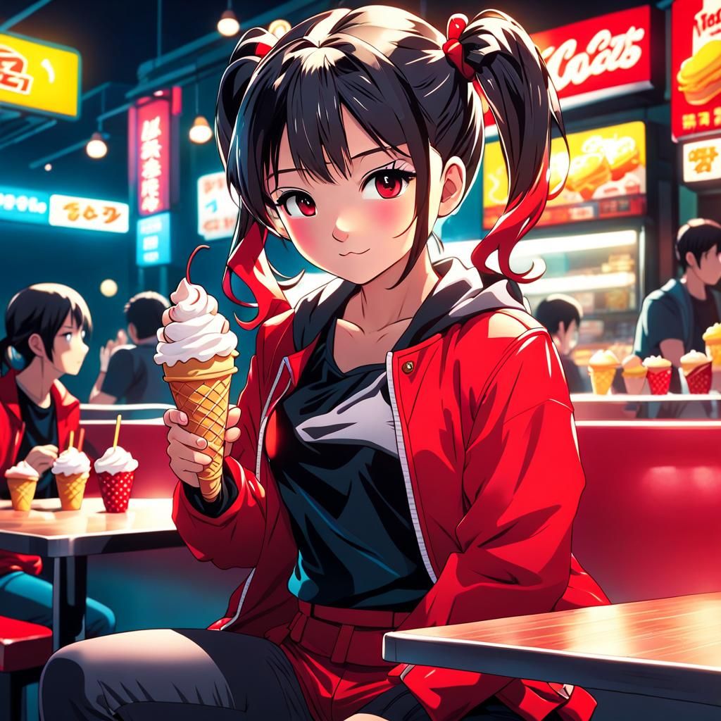 Woman with Ice Cream, Manga Scan Style
