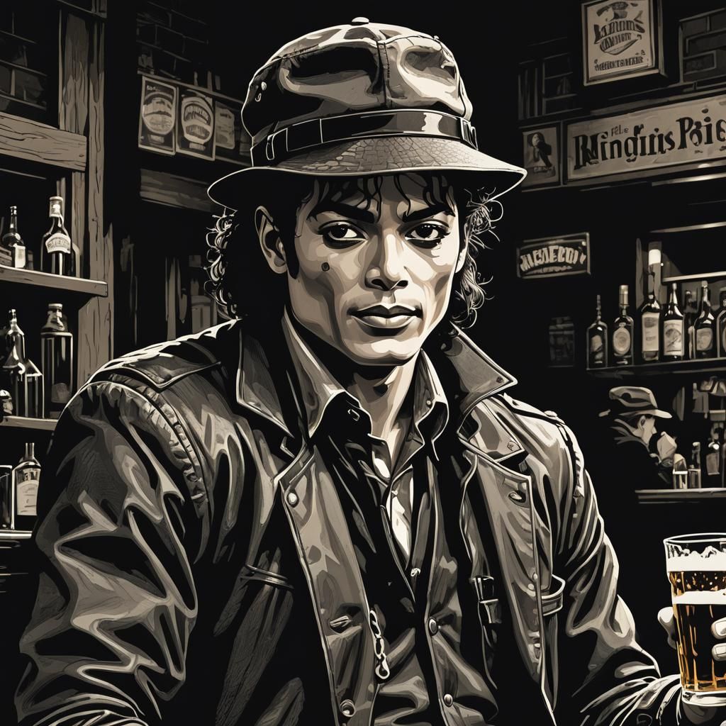 Michael Jackson Noir Comic Style in Irish Pub