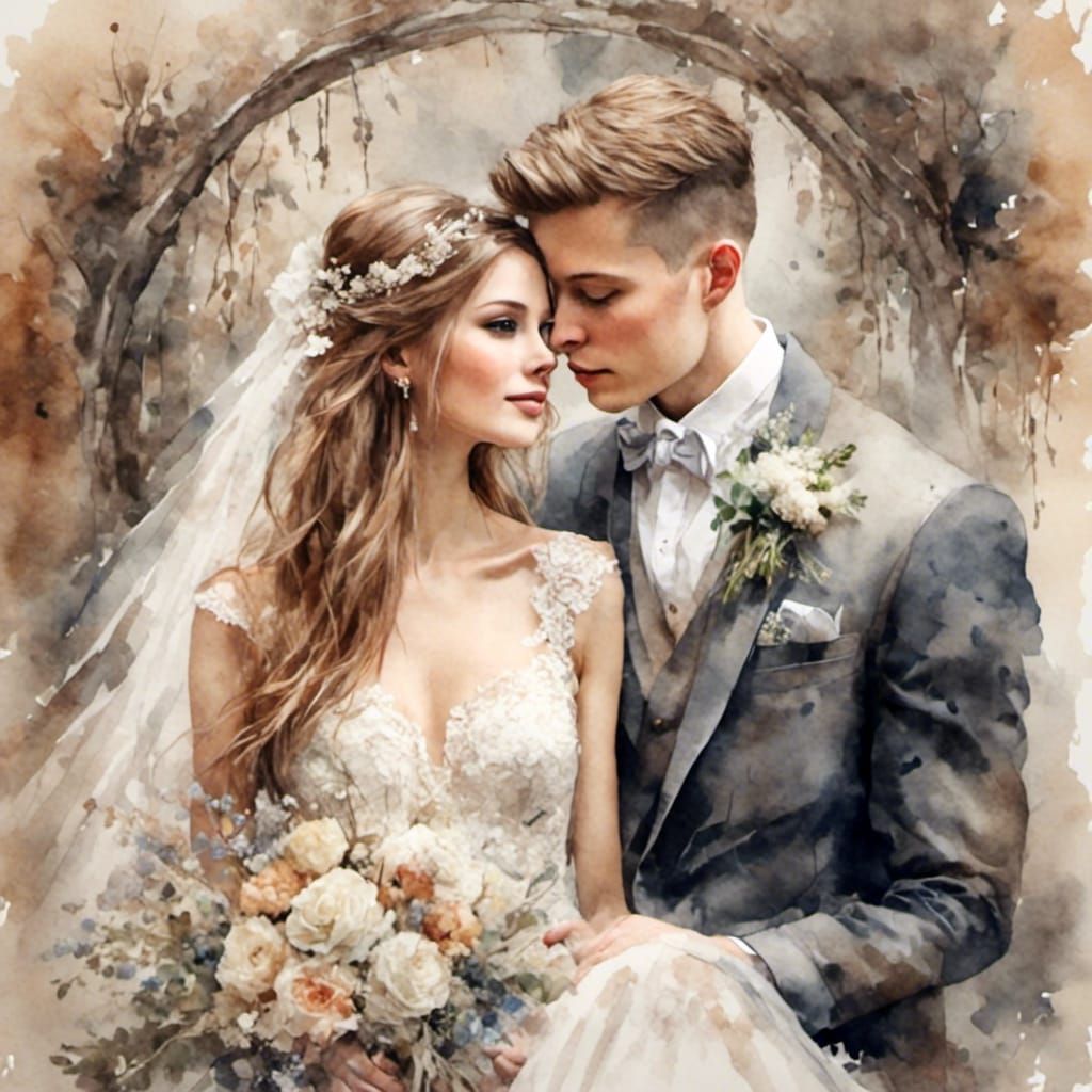 Joyous Wedding Day in Antique Watercolor Style
