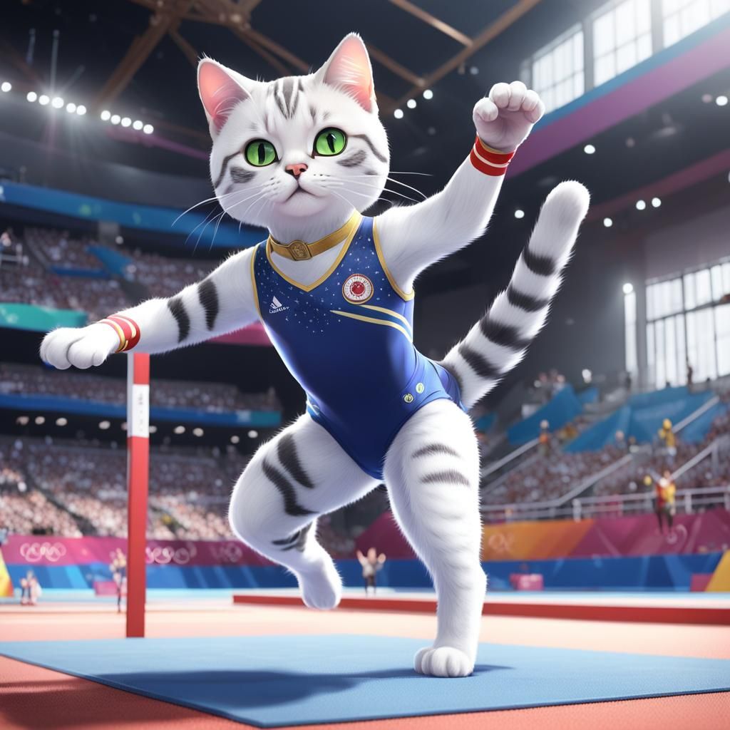 Cat Competes in Gymnastics: 3D Anime Art