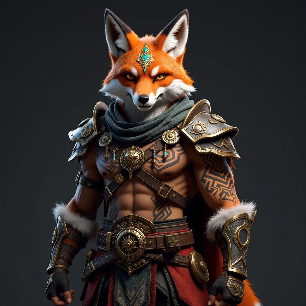 Bipedal Fox Warrior in Tribal Armor