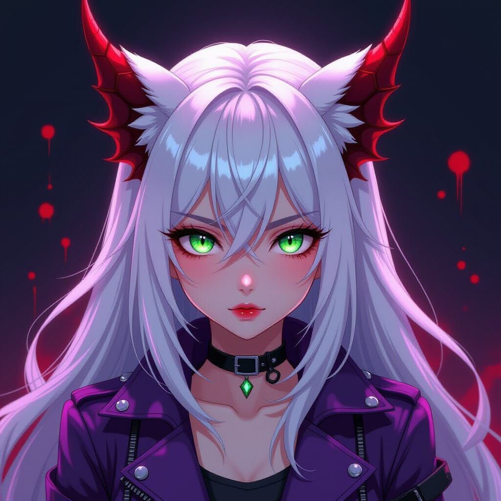 Anime Cat Girl with Dragon Horns in Moody Lighting