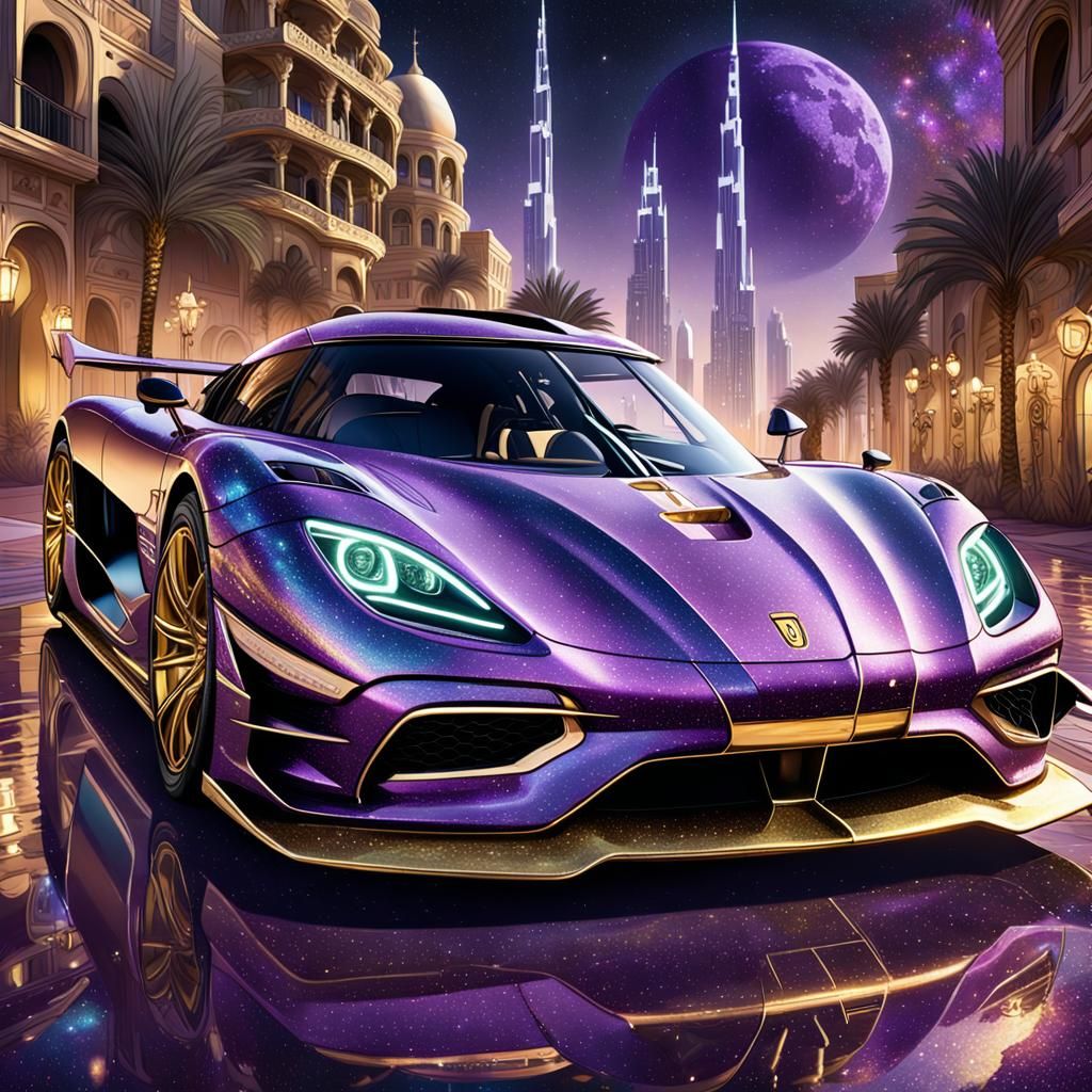 Purple and gold koenigsegg jesko in Dubai