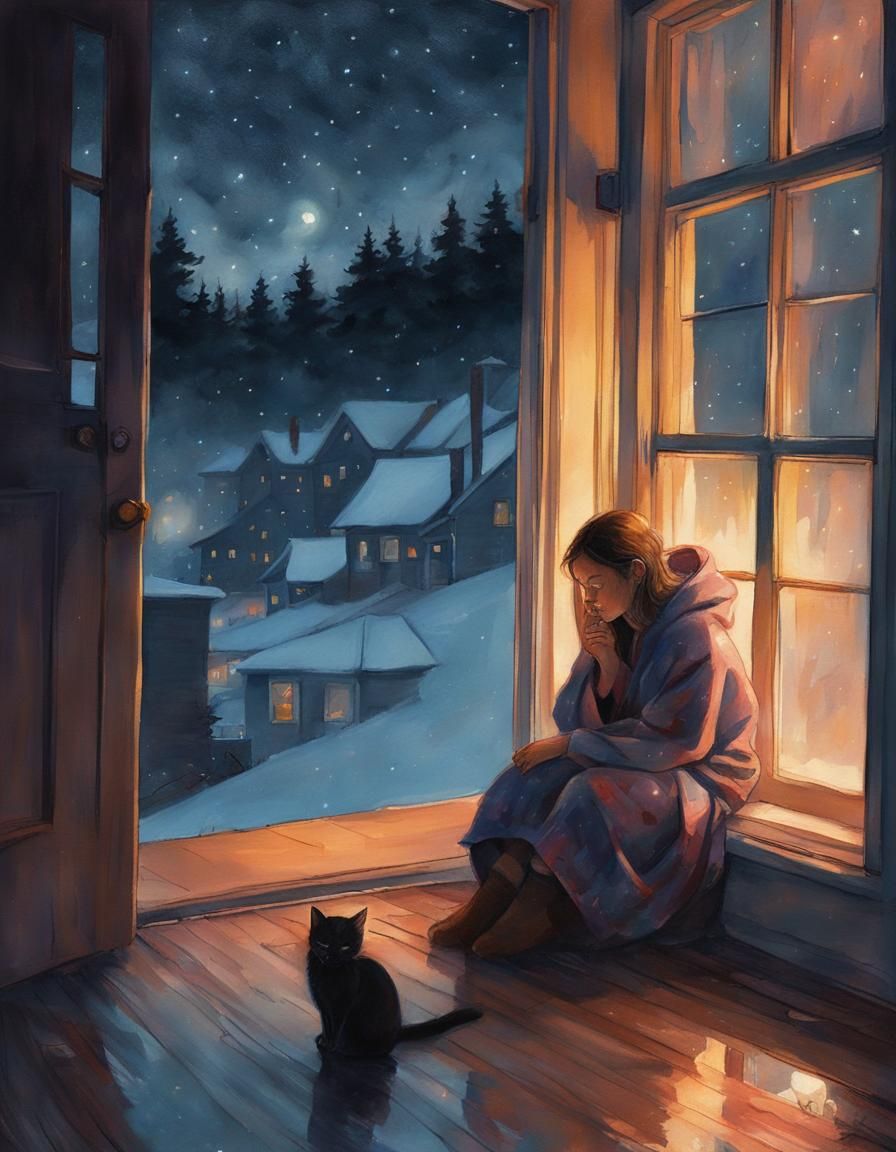 Girl with Kittens: Watercolor Pastel Illustration