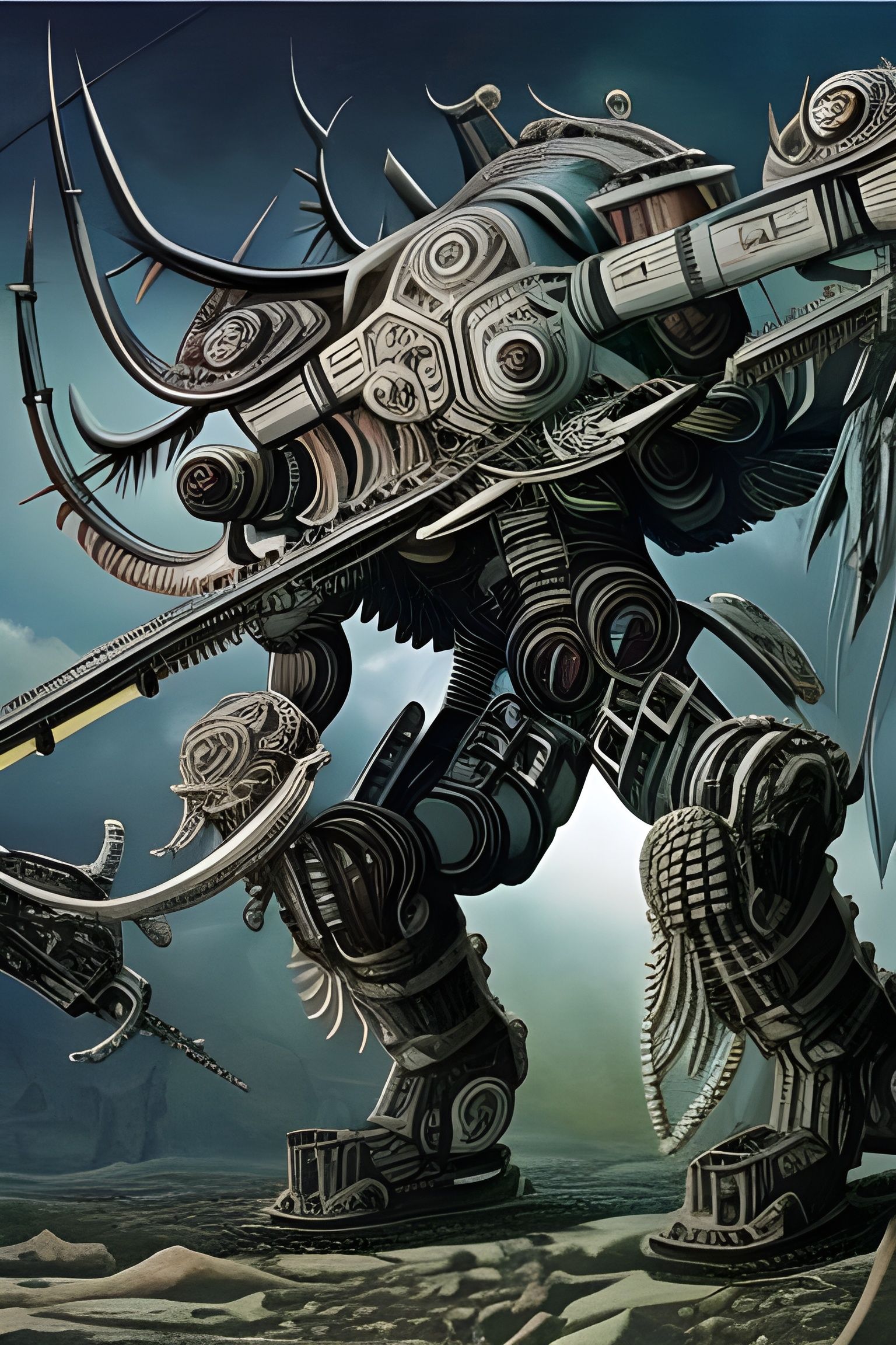 Grimdark Futuristic Living Weapon Mixed Media Painting