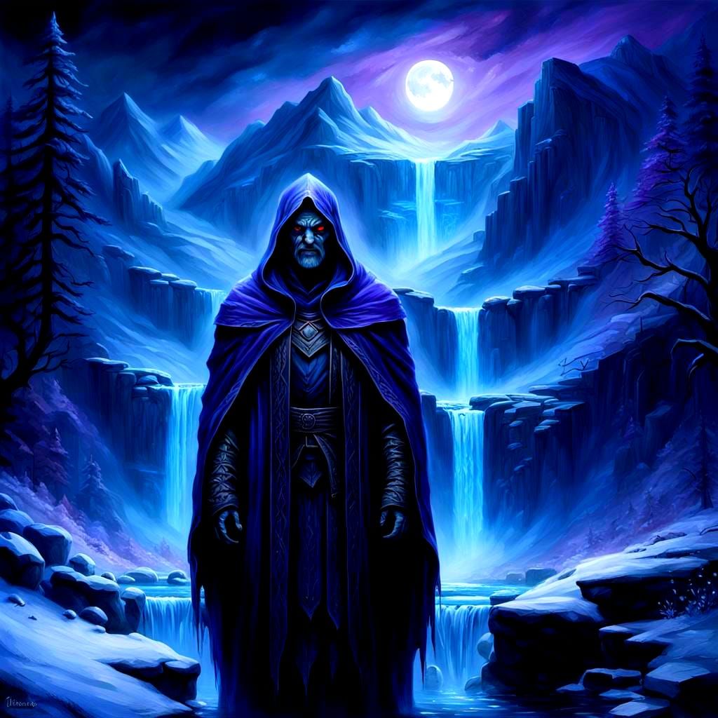 Dark Windigo by Winter Waterfall: Hyperrealistic Horror