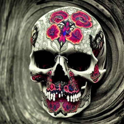 Ornate Gothic Skull with Flowers, Professional Photography