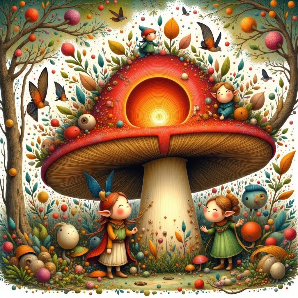 Whimsical Mushroom Realm with Tiny Elves