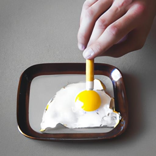 Surreal Image: Man Extinguishing Cigarette on Egg