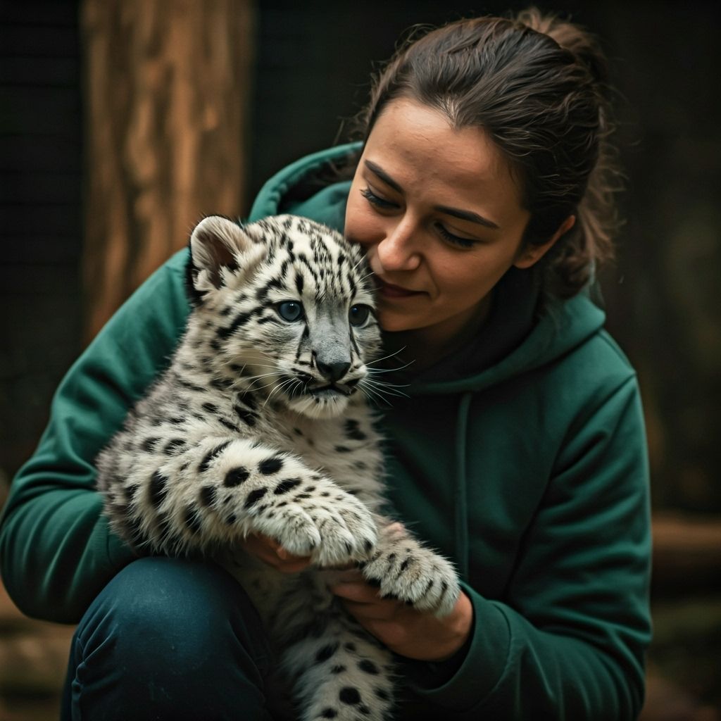 Playful Snow Leopard Cub at the Zoo
