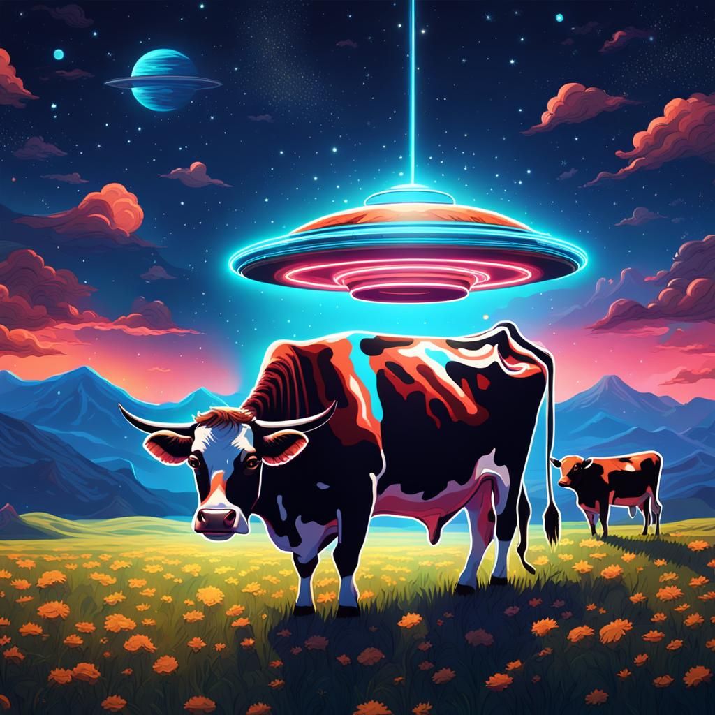 Humanoid Cows Abduct Cow in UFO