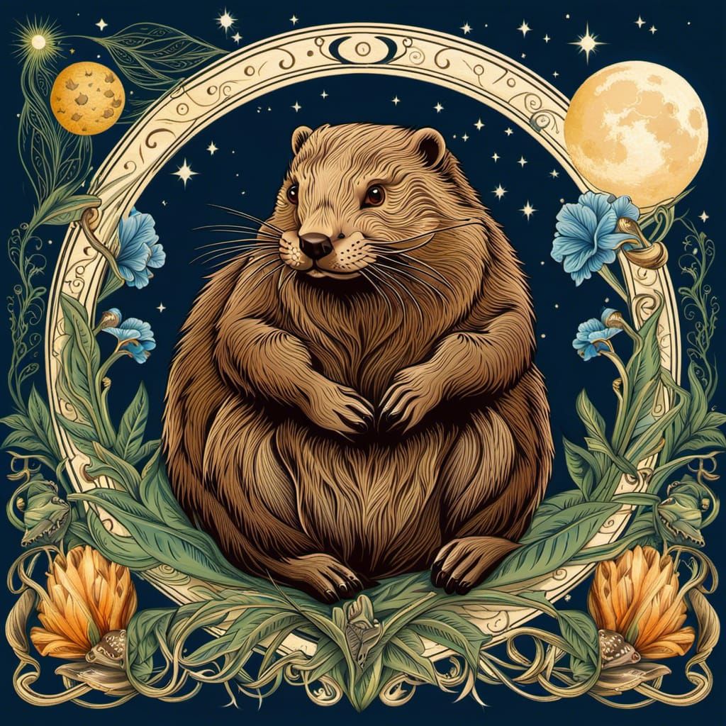 Beaver on Crescent Moon Tarot Card