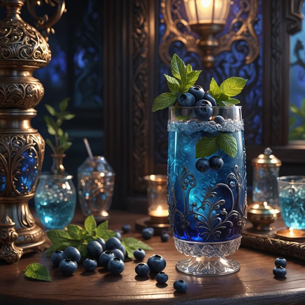 Blue Mocktail Still Life in Magical Realism Style