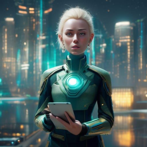 Epic Sci-Fi Businesswoman in Futuristic Office