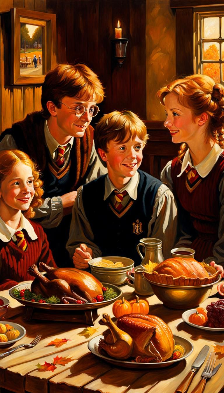Harry Potter Thanksgiving Feast in Rockwell Style