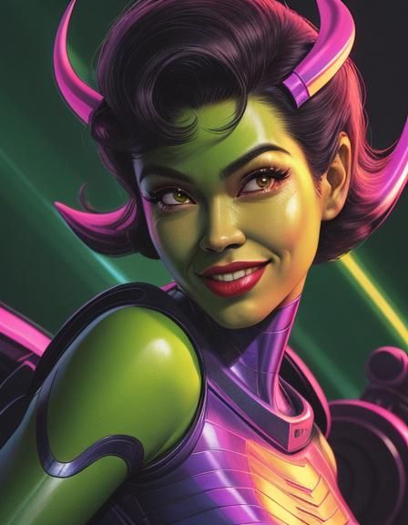 Retro Comic Portrait of Alien Pinup in Cel-Shading