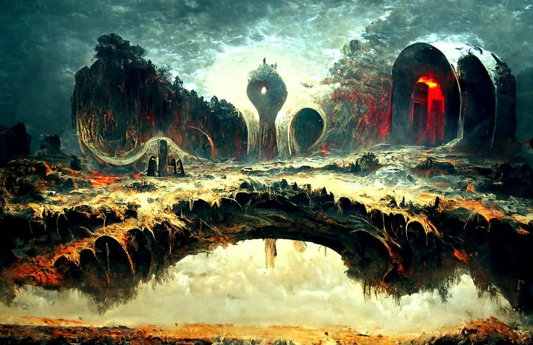 Biblical Horrors: Hellish Firestorm in Kinetic Pointillism S...