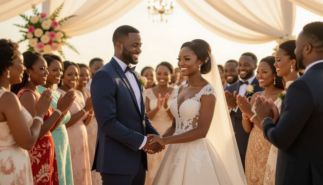 Joyful African Wedding Celebration in Golden Hour Glow