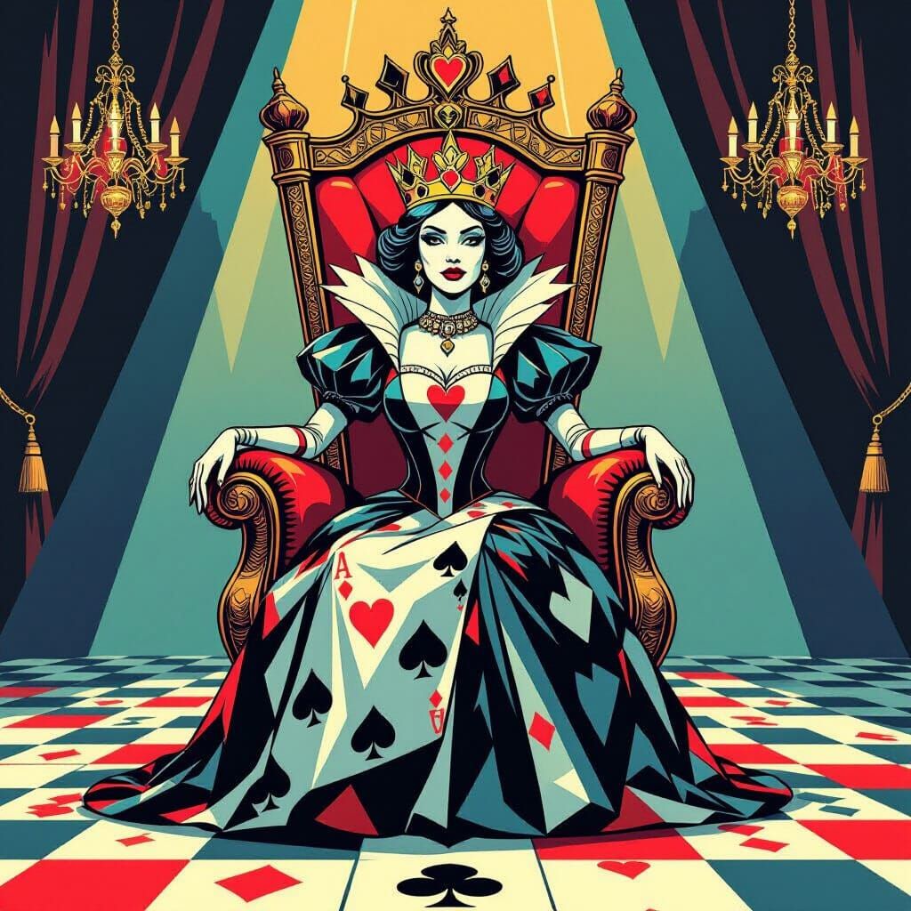 Queen of Hearts Card Palace in Pop Art Style