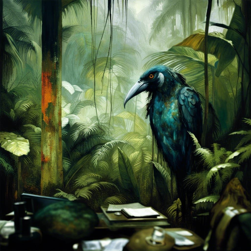 Giant Bird Hiding in Jungle, Photorealistic Masterpiece