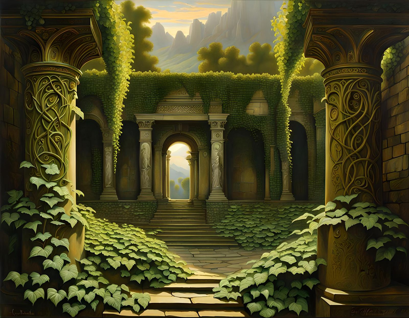 Copperplate Ruins in Trompe L'oeil Style